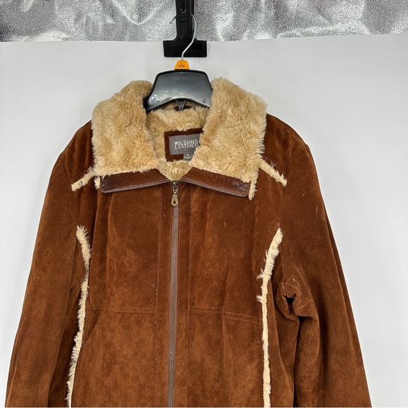 Wilson’s Leather Brown Leather Faux Fur Coat Large Womens - Picture 7 of 7